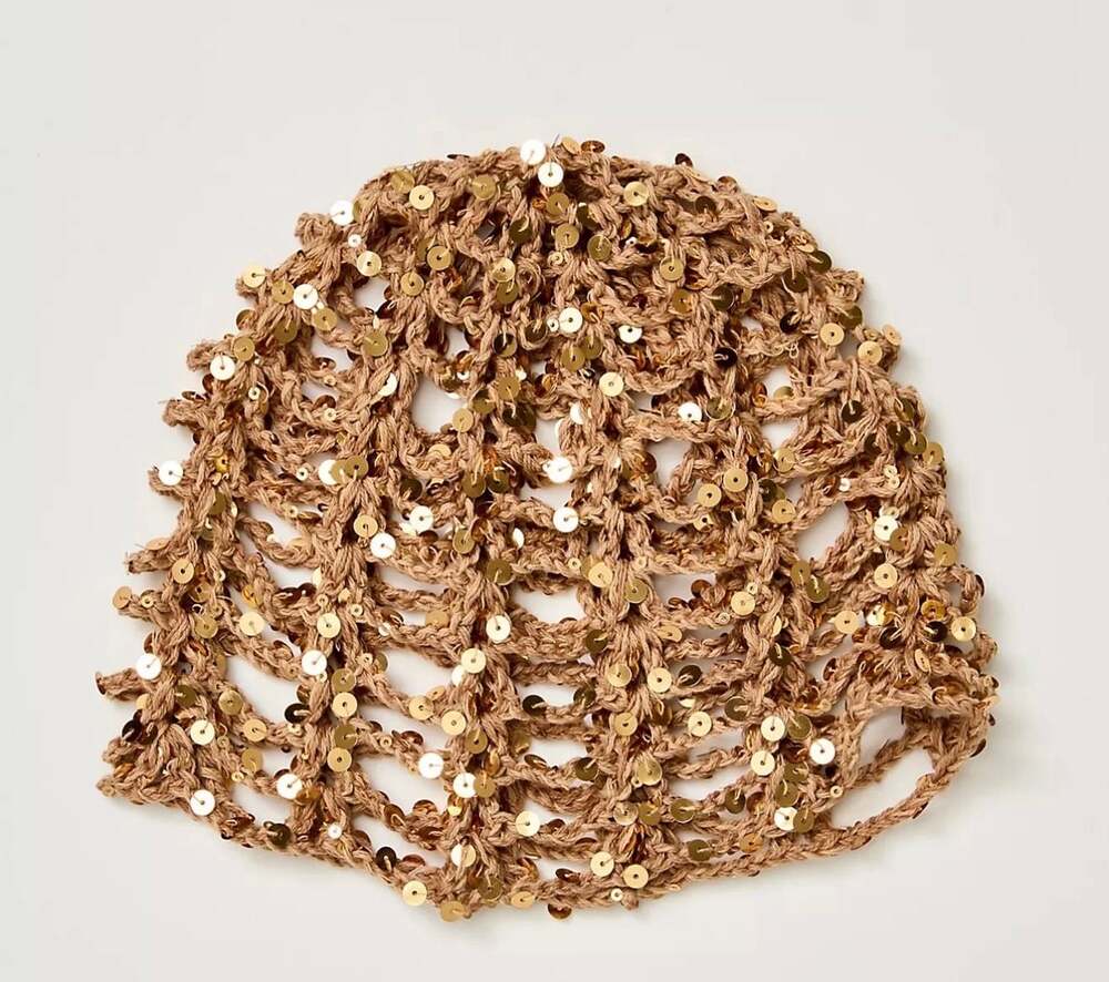 Mila Sequin Disco Crochet Skull Cap Gold